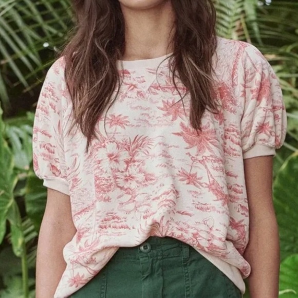 The Great Tropical Hawaiian Hibiscus Puff Sleeve Sweatshirt 3 S/S - Picture 1 of 5